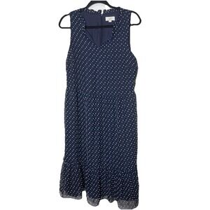 LOFT Outlet Dot Dress Flounce V-neck Spring Sleeveless Midi Size 14